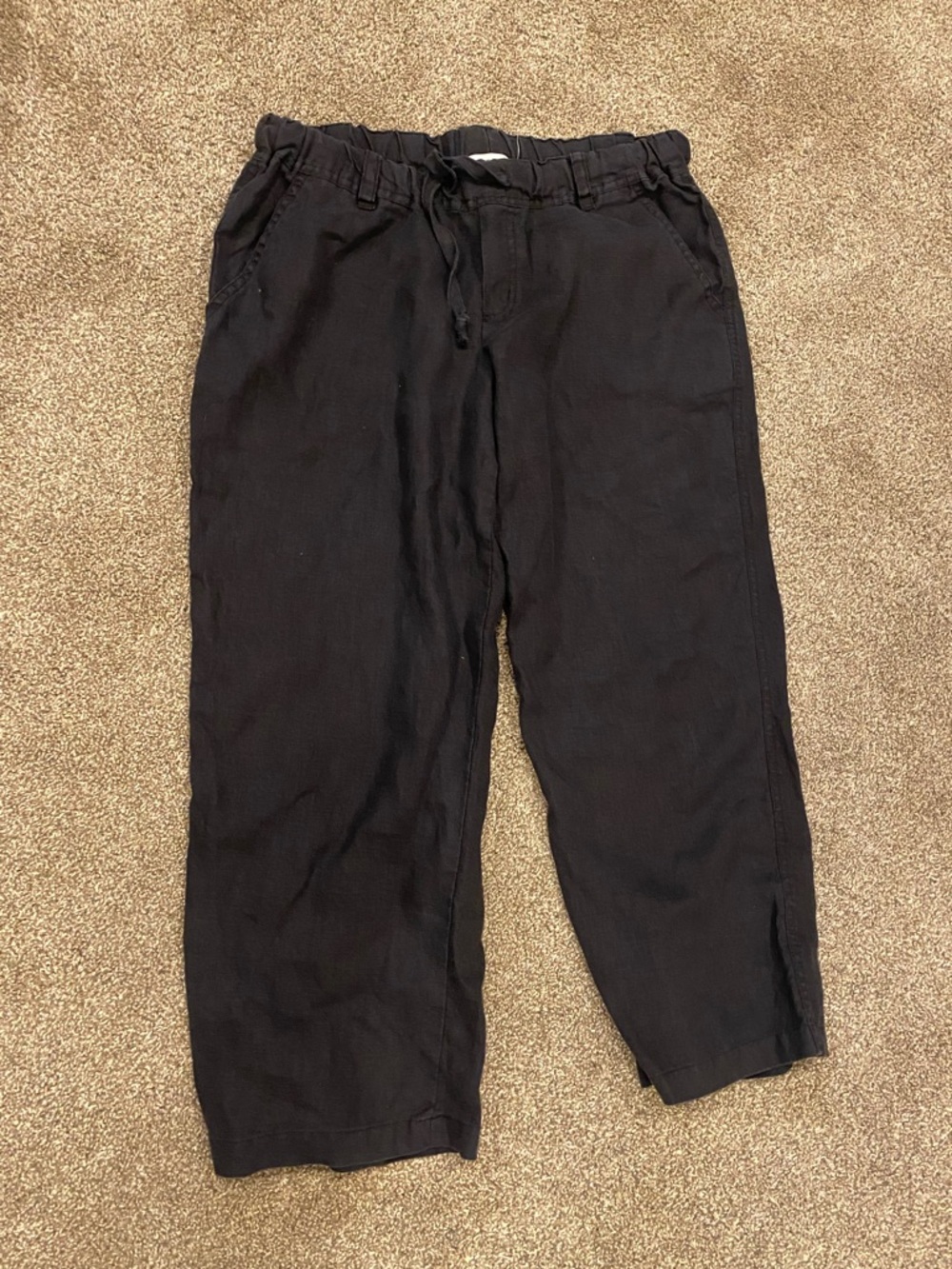 Allen Allen Black Cropped Linen Pants Medium